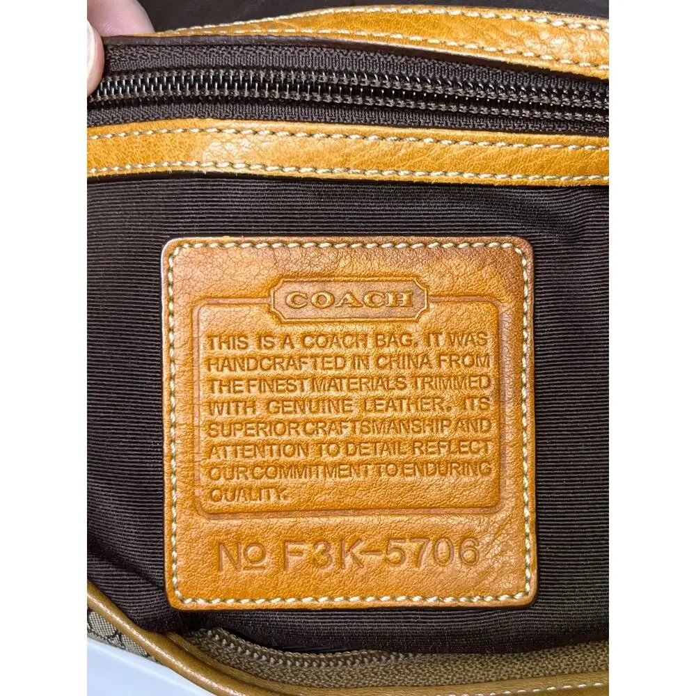 Coach Signature Canvas Leather Messenger Crossbody Bag Flap Laptop Brown Tan